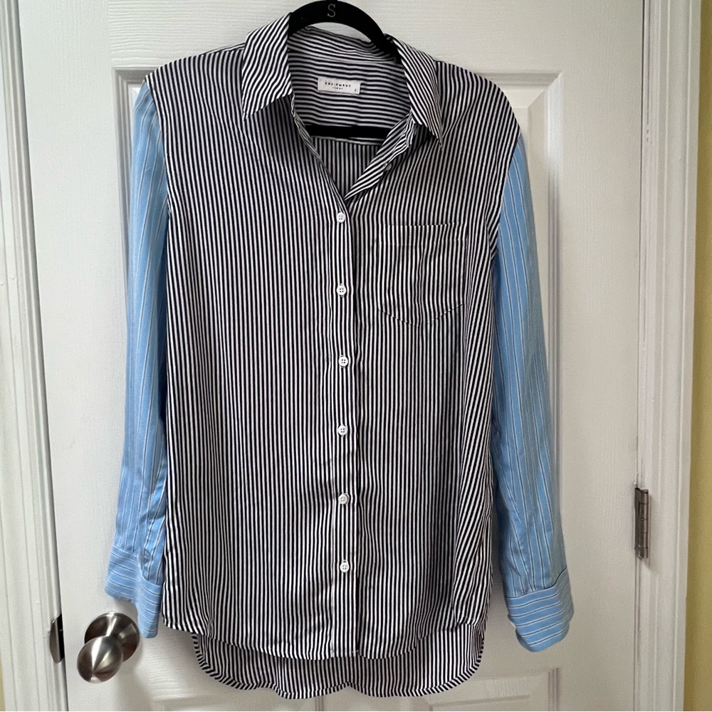 Equipment Femme Silk Mixed Blue Menswear Pinstripe Button Down Shirt Size S